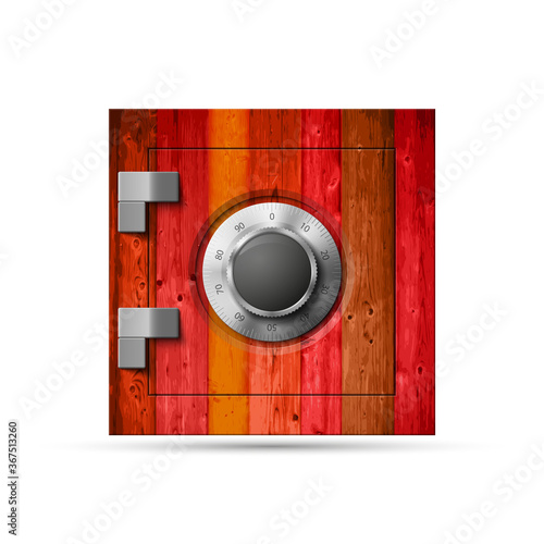 Protection wooden strongbox. Safety wood badge banking. Defense safeguard finans icon. Security wooden bank software. Financial guard. Privacy Electronic money funds transfer. Deposits investments