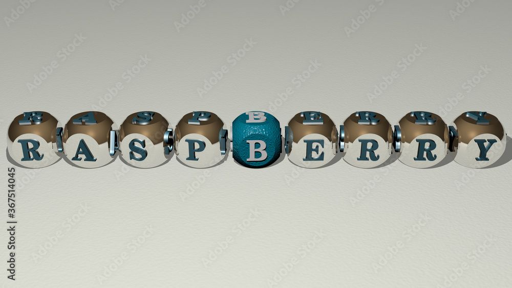 combination of RASPBERRY built by cubic letters from the top perspective, excellent for the concept presentation. background and fresh combination of RASPBERRY built by cubic letters from the top perspective, excellent for the concept presentation. background and fresh