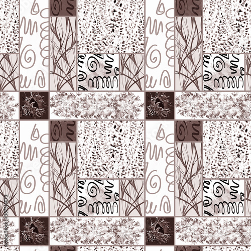 Patchwork on an abstract background, seamless pattern.
