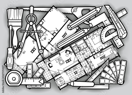 Cartoon doodles funny repair tools illustration