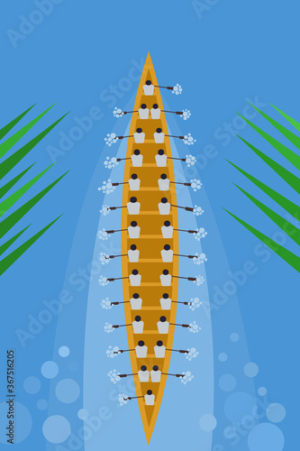 Illustration of top view of a team rowing in the boat race