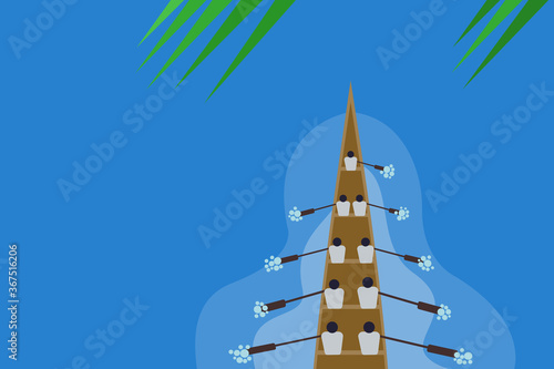 Illustration of top view of a team rowing in the boat race