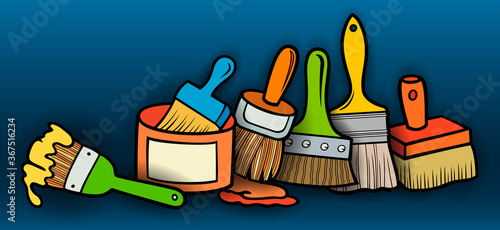 Cartoon doodles painting instruments illustration
