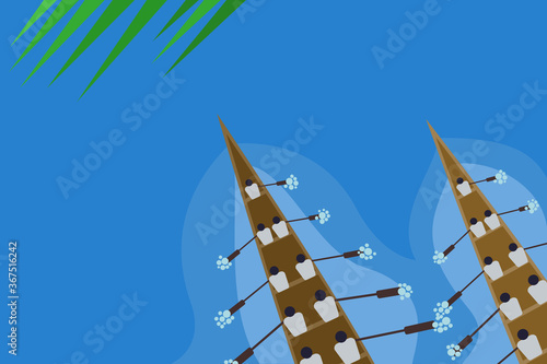 Illustration of top view of  teams rowing in the boat race