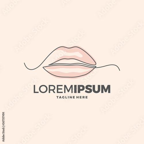 Red Lips Logo design vector template. Kiss icon. Love Beauty fashion cosmetics make up Logotype concept.

