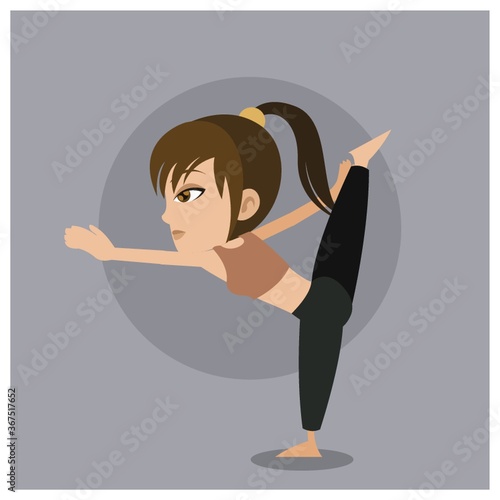 girl practising yoga in standing split pose variation