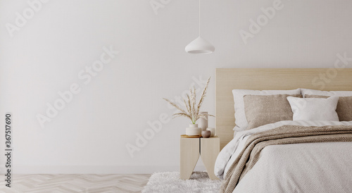 White bedroom interior.Earth tones design.3d rendering photo