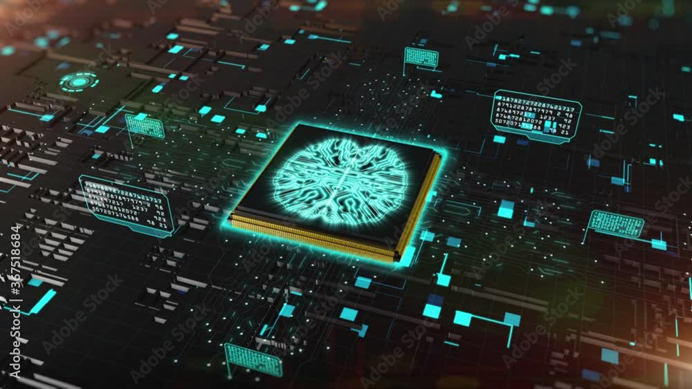 3D render digital of computer chip over circuit background with AI ...