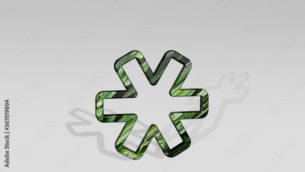 Fototapeta premium KEYBOARD ASTERISK casting shadow from a perspective. A thick sculpture made of metallic materials of 3D rendering. computer and business