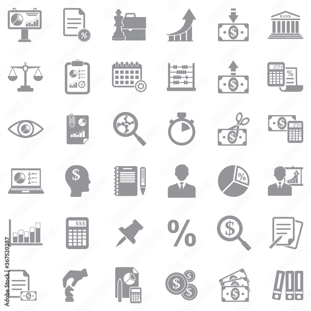 Accounting Icons. Gray Flat Design. Vector Illustration. Accounting Icons. Gray Flat Design. Vector Illustration.