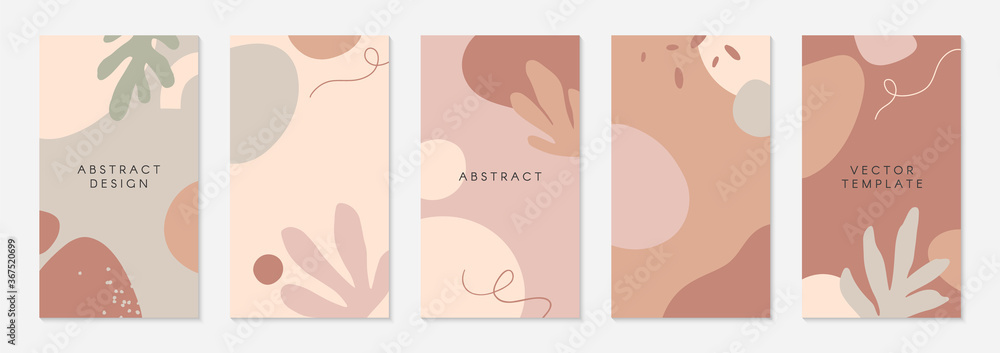 Fototapeta Bundle of editable insta story templates with copy space for text.Modern vector layouts with hand drawn organic shapes and textures.Trendy design for social media marketing,digital post,prints,banners