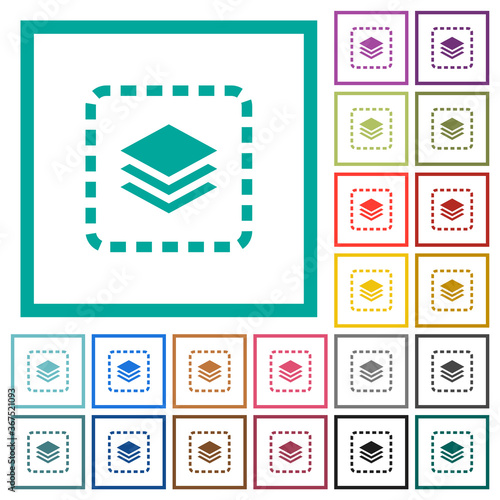 Place layer flat color icons with quadrant frames