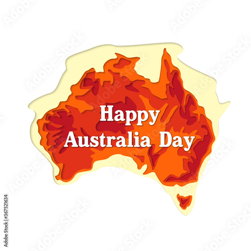 Happy Australia republic day. Typographic poster paper cut style. Lettering greeting card. National banner poster. Multilayer paper cut applique Australian. Republic day celebration paper art style