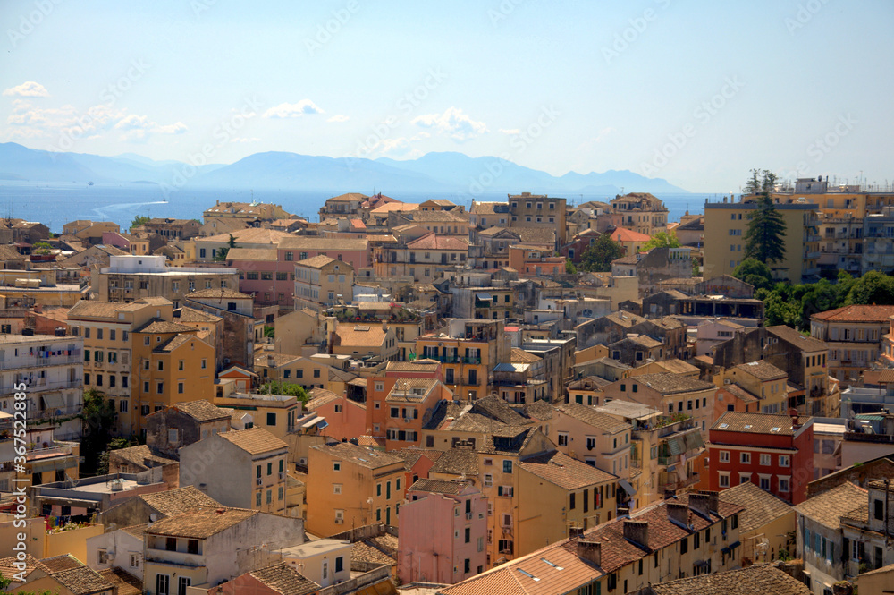 Beautiful panoramic view of Kerkyra, capital of Corfu island, Greece.
