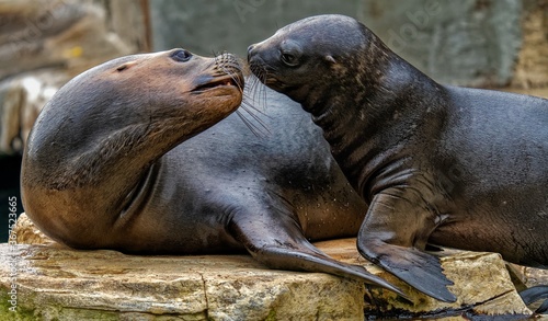 Maned Seal Kissing