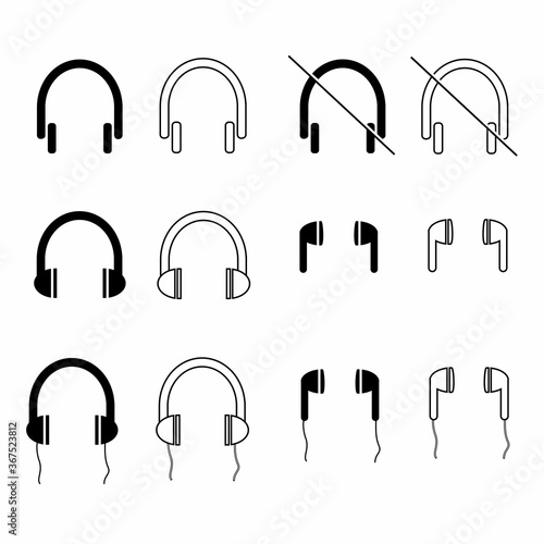 Headphone vector set. Illustration for earphones.
