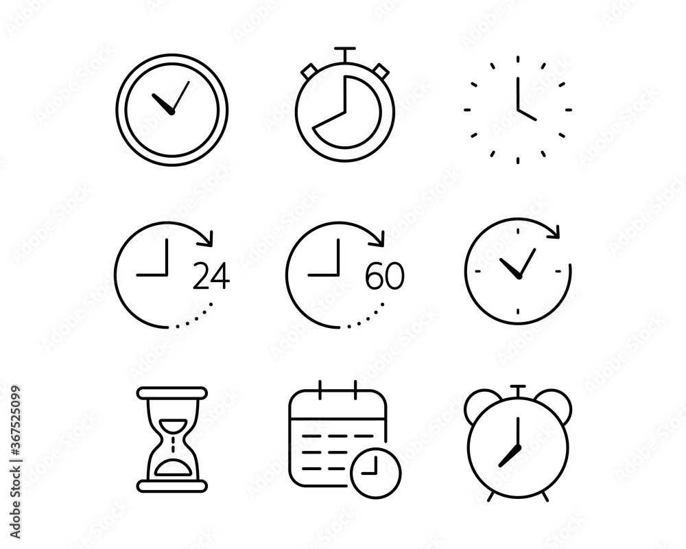 シンプルな時計のアイコンのセット タイマー ストップウォッチ 時間 目覚まし時計 Vector De Stock Adobe Stock
