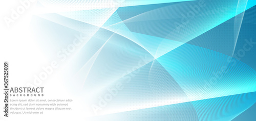 Abstract banner design blue wave line with halftone on white background.