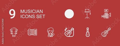 Editable 9 musician icons for web and mobile