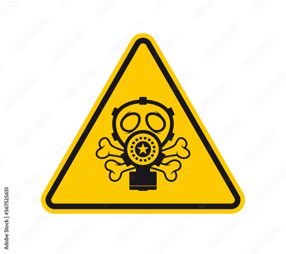 Vector yellow triangle sign - black symbol gas mask. Isolated on white background. Vector yellow triangle sign - black symbol gas mask. Isolated on white background.