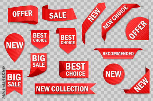 Sale tags collection isolated on transparent background. Price tag, sale promo, new offer vector bundle set.