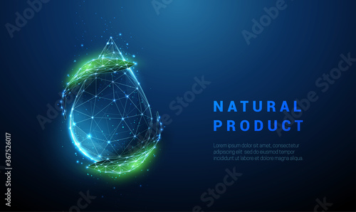 Falling drop of water with green leafs