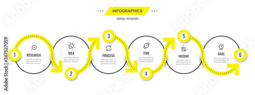 Vector Infographic design template with 6 options or steps. Can be used for process diagram, presentations, workflow layout, banner, flow chart, info graph.