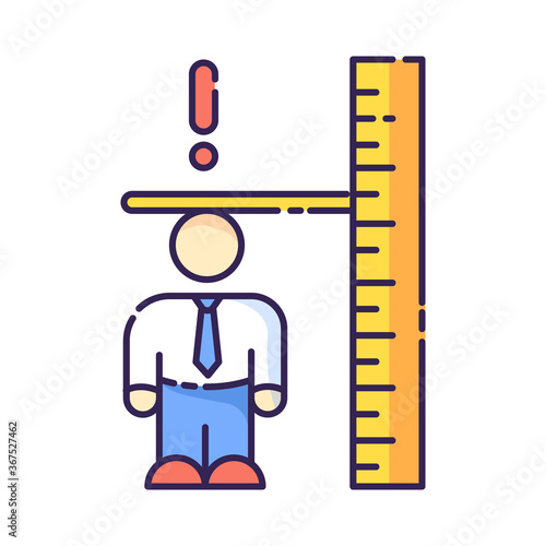 Dwarfism RGB color icon. Chronic genetic condition. Person with short height. Measurement of businessman. Inclusive workplace for handicapped person. Worker with disorder. Isolated vector illustration