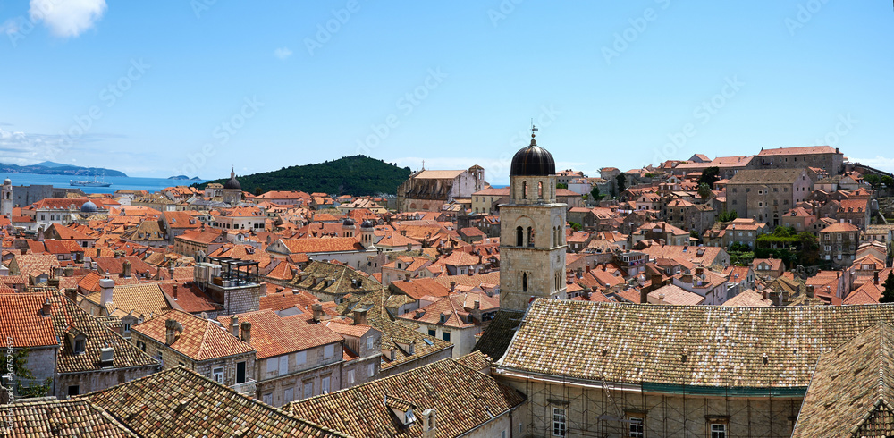 Beautiful panoramic top view of the historic city Dubrovnik in Croatia, Europe
