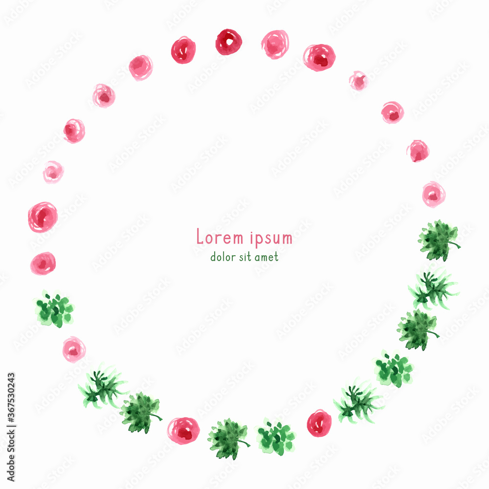 Herbal watercolor circle wreath frame template with copy space for text. Hand drawn leaves, grass. Herbal watercolor circle wreath frame template with copy space for text. Hand drawn leaves, grass.