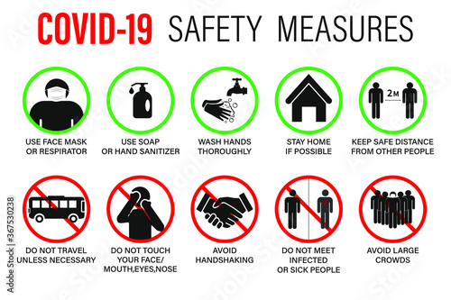 Virus crown set COVID -19 precautions and precautions warning signs - how to protect yourself and others - What to do signs-infographic poster suitable for printing