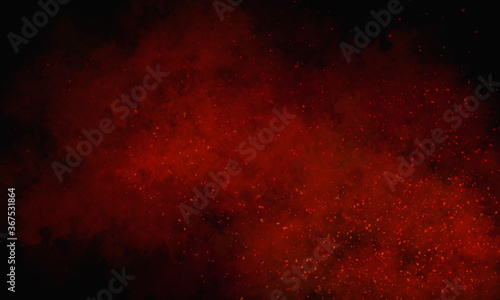 dark background with red smoke and small sparkles