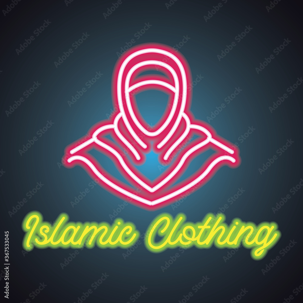 hijab logo with neon sign effect for hijab and niqab store, vector illustration