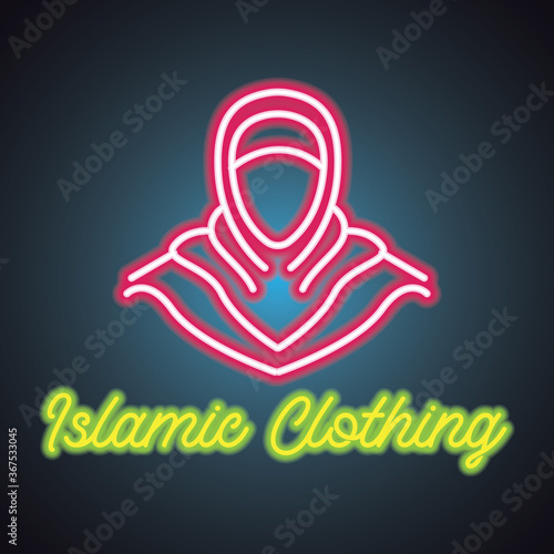 hijab logo with neon sign effect for hijab and niqab store, vector illustration