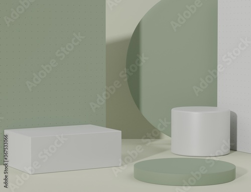 3d rendering of empty Podium in pastel color. Blank pedestal and shopfront with clean design. Minimal scene for  product display.