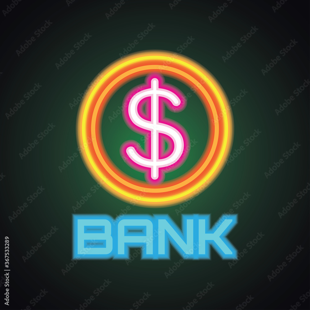 bank and money changer with neon sign effect for bank office, vector illustration bank and money changer with neon sign effect for bank office, vector illustration