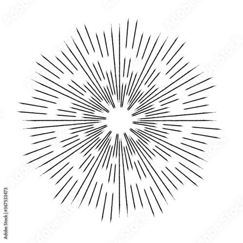 Radial speed Lines in Circle Form for comic books . fireworks Explosion background . Vector Illustration . Starburst  round Logo . Circular Design element . Abstract Geometric star rays . Sunburst .