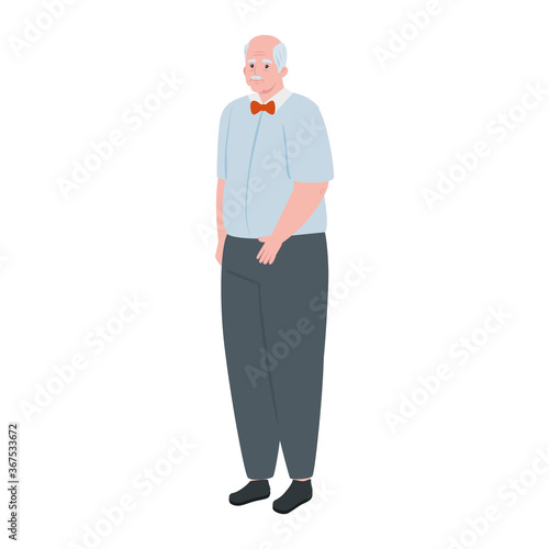 cute old man standing, grandfather standing on white background vector illustration design