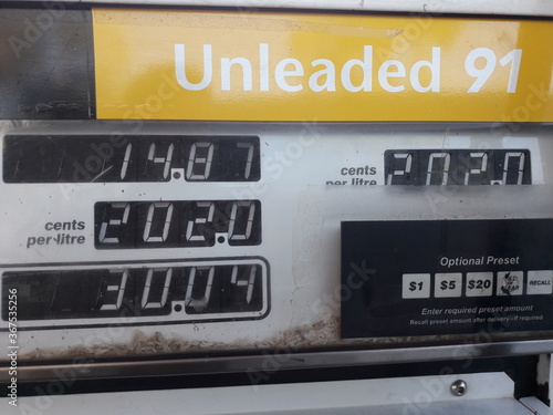 Old and rusty gas station pump display. Victoria / Australia.