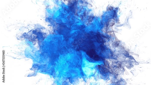 Color Burst - colorful blue smoke powder gas explosion fluid ink particles slow motion alpha channel isolated on white photo