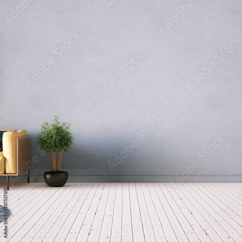 Fototapeta Naklejka Na Ścianę i Meble -  Living Room with White Wood Plank Floors, Cozy Colorful Sofa Art Print Interior Mockup