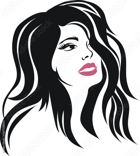 vector Illustrations of woman with long hair. Beauty logo. Hair styling