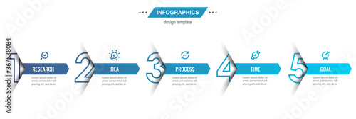 Vector Infographic design template with icons and 5 options or steps. Can be used for process diagram, presentations, workflow layout, banner, flow chart, info graph.