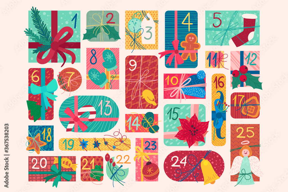 December festive advent calendar flat vector illustration December festive advent calendar flat vector illustration