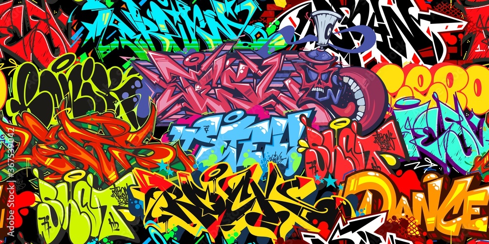 Colorful Graffiti Street Art Seamless Pattern. Vector Illustration Background  Art Stock Vector | Adobe Stock