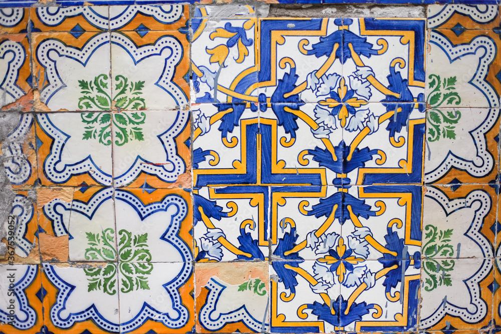 Traditional Portuguese title - azulejo, local pattern on the walls of Portuguese houses Traditional Portuguese title - azulejo, local pattern on the walls of Portuguese houses
