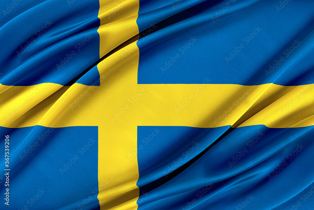 Colorful Sweden flag waving in the wind. 3D illustration. Colorful Sweden flag waving in the wind. 3D illustration.