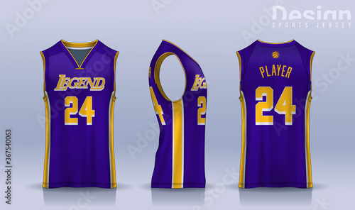 Basketball tank top design template, Sport jersey mockup. uniform front , side and back view.