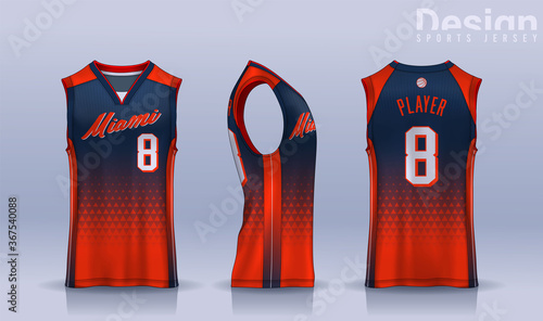 Basketball tank top design template, Sport jersey mockup. uniform front , side and back view.