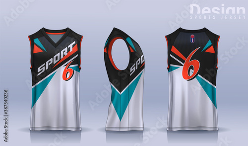 Basketball tank top design template, Sport jersey mockup. uniform front , side and back view.